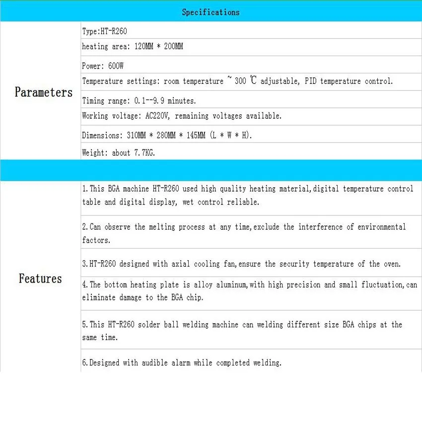 1 шт. 220 В Honton HT-R260 BGA печь плита, припоя Ball сварочный аппарат