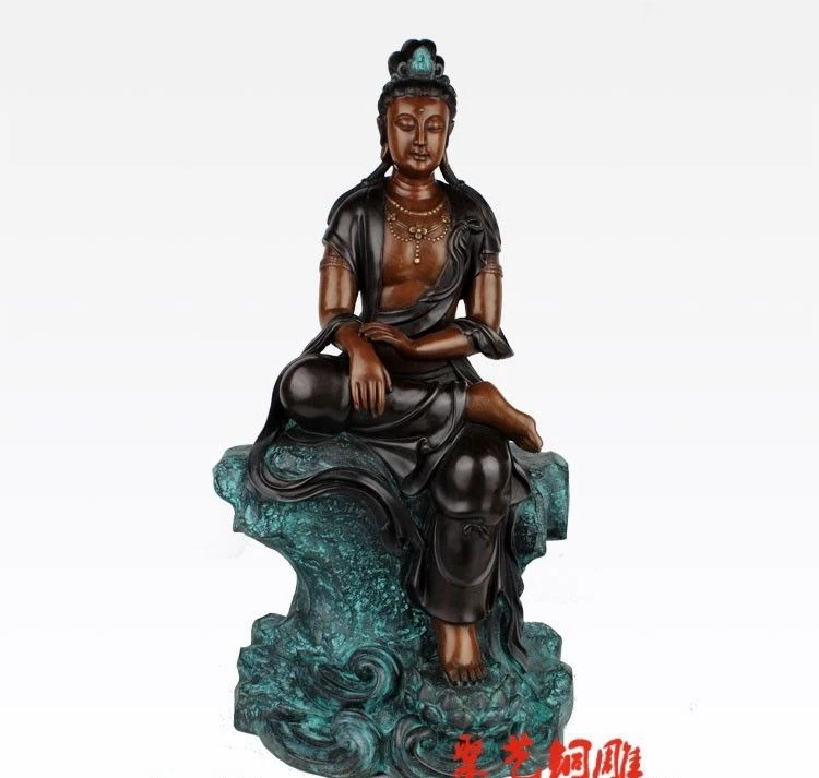 free shipping China Fane Bronze Copper Guanyin Free Kwan-yin Lotus Bodhisattva Buddha Statue | Дом и сад