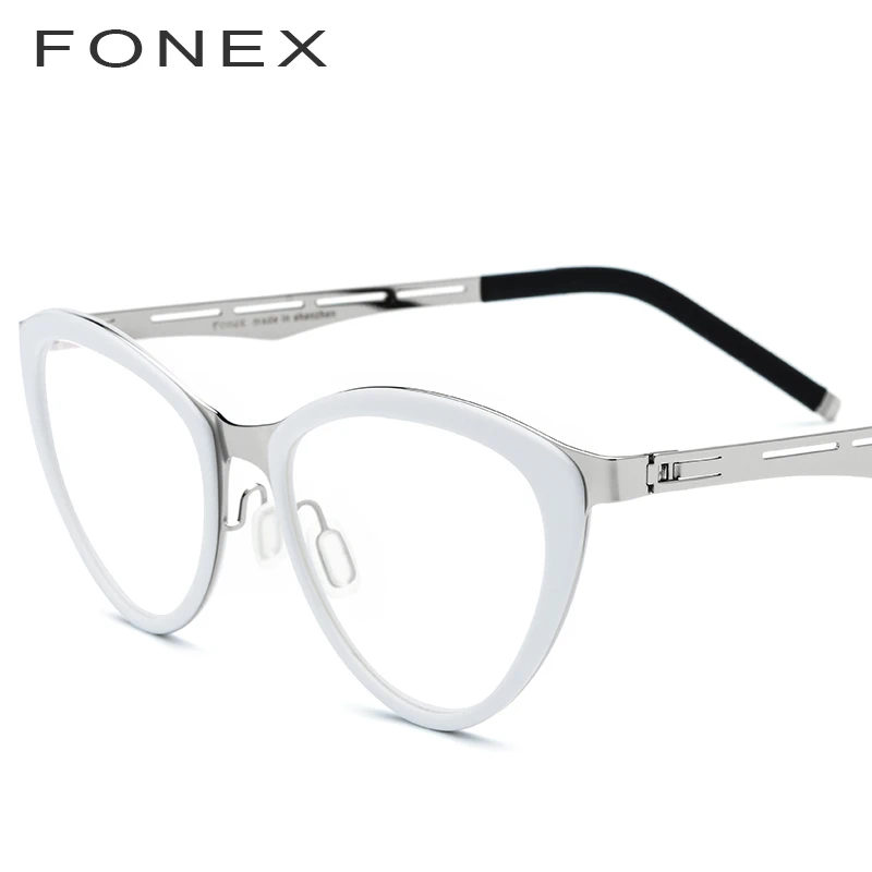 FONEX ацетатные очки женские кошачий глаз по рецепту очки в оправе при близорукости оптические женские кошачьи очки Безвинтовые очки 618 - Цвет оправы: Белый