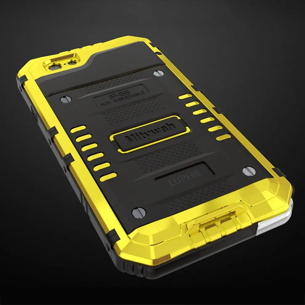 

5 Pcs Yellow Protective Case Aluminum Hard Cover Full Protected Waterproof Scrape Resistance Shockproof For iPhone 6/6S Plus