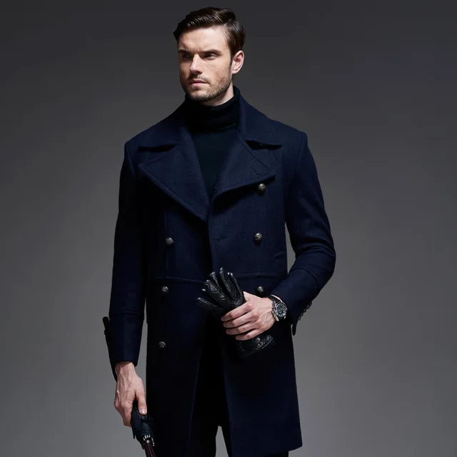 Hot 2017 New England Style Coat For Men Winter Long Wool Coat Double