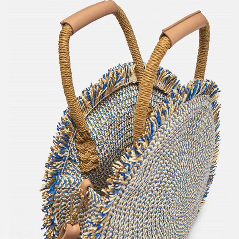 2019 Round Tassel Handbag Straw Bag Women Beach Woven Bag Tote Fringed Beach Woven Shoulder Travel Bag Rattan Bag