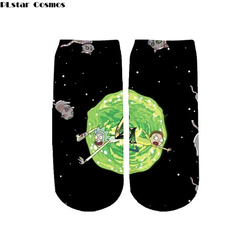 Модные носки с принтом Рика и Морти для мужчин и женщин; носки до щиколотки с 3d принтом с героями мультфильмов; забавные Повседневные Гольфы в стиле аниме «Галактика»