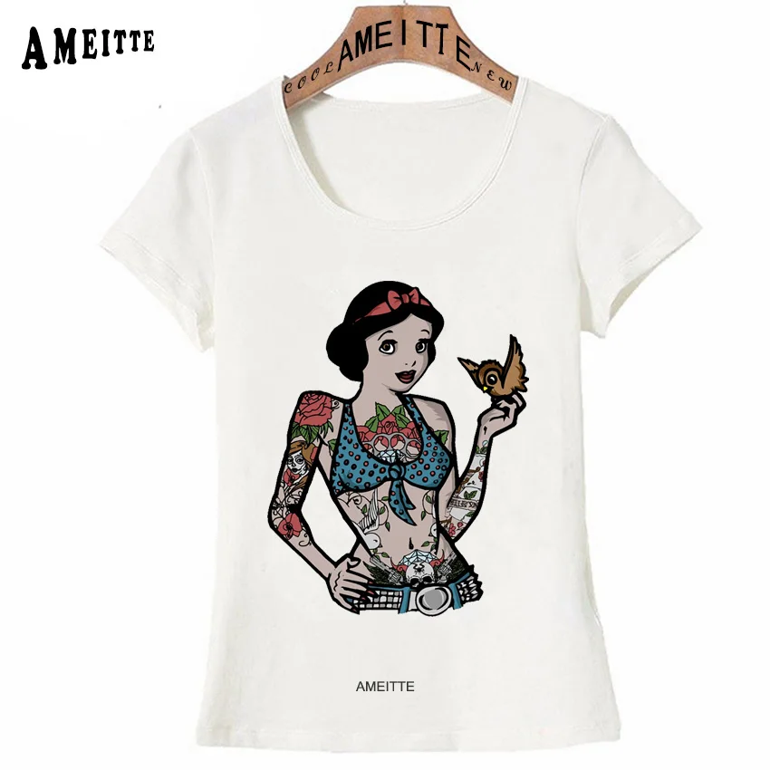 

Hip Hop Cool Punk Princess Tattoo Print T-Shirt Summer Vintage Women T-shirt Vogue Alice In Wonderland Casual Tops Cute Girl Tee