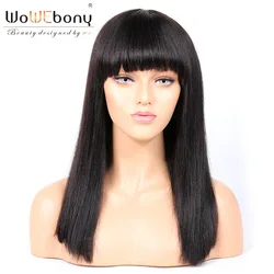 Wowebony Yaki Cabello Humano Recto Pelo Remy Indio Yaki sin Cola Superior de Seda sin Cola Ninguna Peluca de Encaje con Flequillo Completo Wowebony Yaki Cabello Humano Recto Pelo Remy Indio Yaki sin Cola Superior de Seda sin Cola Ninguna Peluca de Encaje con Flequillo Completo