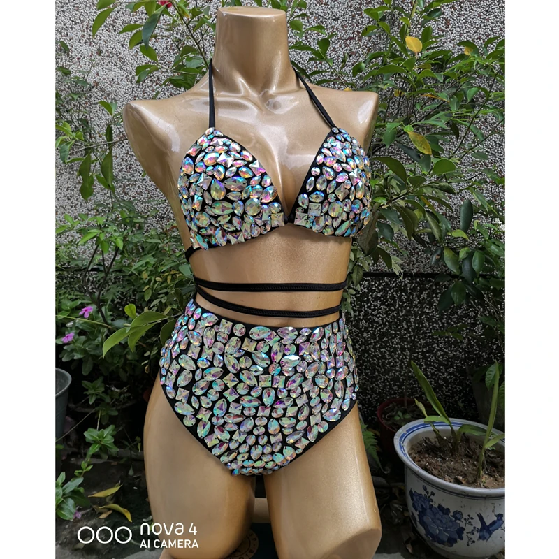 

New Samba Carnival Bikini Set Bra High Waist Pants Back AB Color Stone Hand Made 2 Piece Dance Wear
