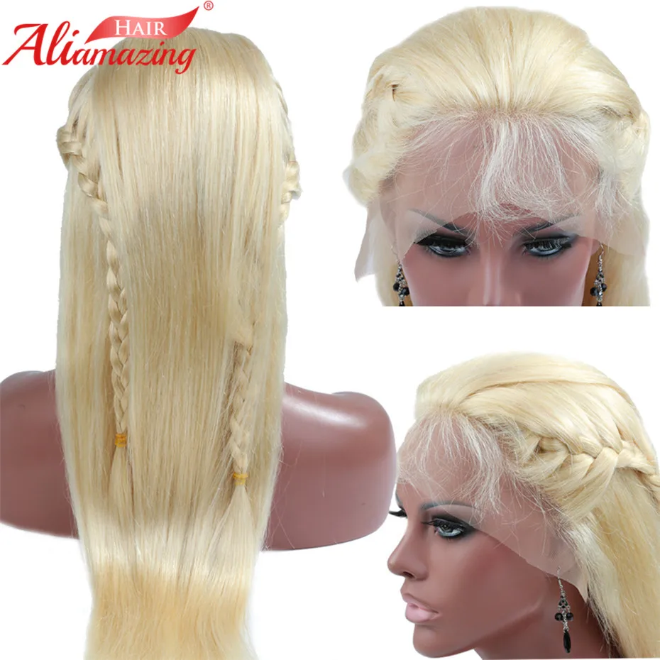 Али удивительные волосы бразильские шелковистые прямые#613 блонд кружевные парики предварительно выщипанные кружевные передние человеческие волосы парик с детскими волосами remy