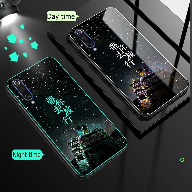 Case for Xiaomi MI 9 SE Case Tempered Glass Luminous Shockproof Cartoon Wolf Cover for Xiaomi MI 9 MI9 SE Case