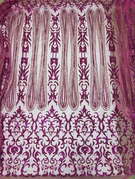 

Luxury fuchsia with glitters French net lace fabric nice tulle mesh lace fabric for wedding/party dress UN87(5yards/pc)