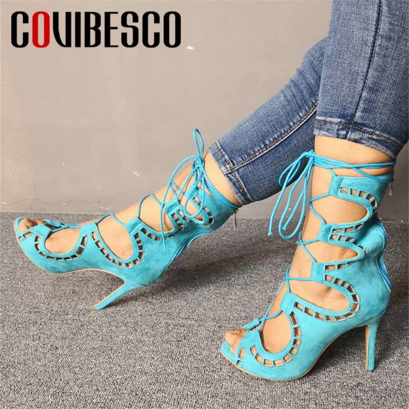 

COVIBESCO 2019 Summer New Cross-tied Women Sandals Fashion Sexy Solid Party prom Shoes Woman Thin Heels PU Leather Ladies Pumps
