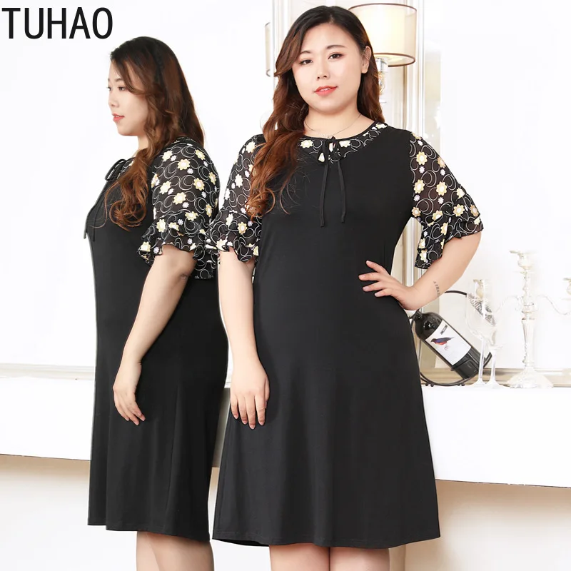 

TUHAO Woman High Quality Office Lady Dress 10XL 8XL Summer Black Elegant Party Dresses for Mother Women Ruffles Sleeve Dress 6XL