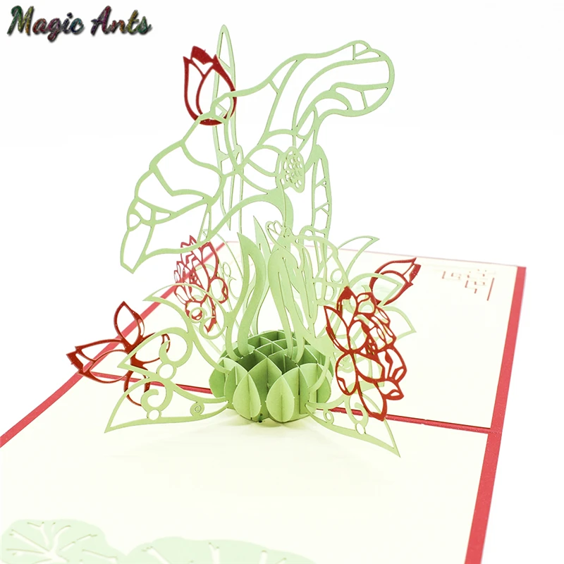  Lotus 3D Pop UP Card Birthday Gift with envelope sticker Flower laser cut invitation Greeting Card  - 32876164943