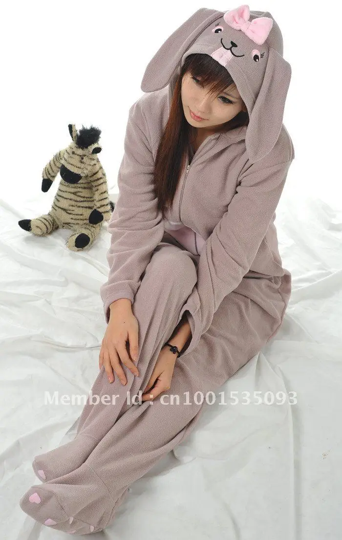 New Adult Unisex Animal Lovely Gray Rabbit Pajamas Sleepsuit Cosplay