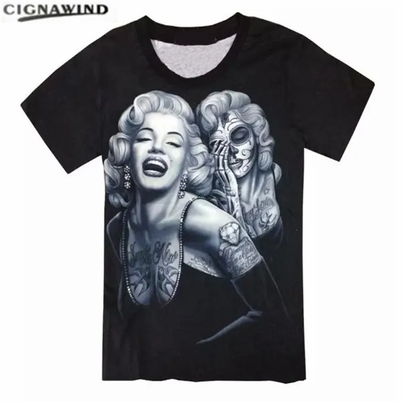 

High quality Cool T-shirt Men Women 3d Print marilyn monroe sugar skull tattoo Short Sleeve Summer Tops Tees unisex streetwear