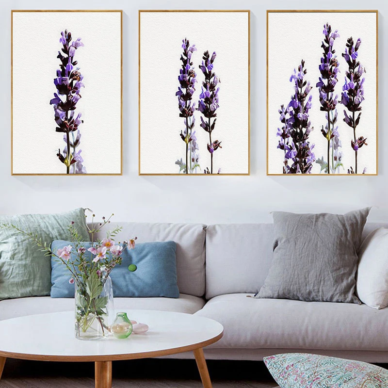 

Minimalist Watercolour Wall Art Lavender Flower Canvas Painting Botanical Posters and Prints Pictures for Living Room Kitchen