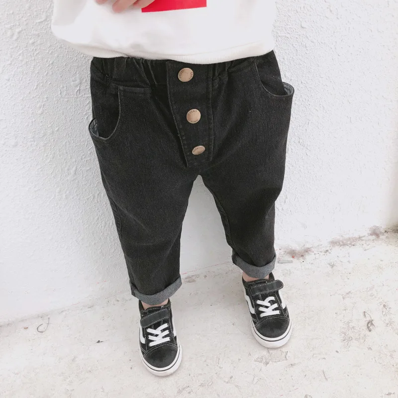 

Children's wear spring and autumn new casual pants 2019 cotton baby three-fold buckle denim trousers boys clothes