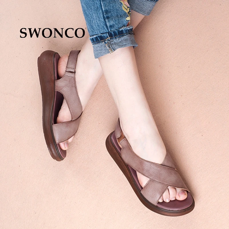 Swonco Femmes Sandales En Cuir Véritable Style Romain Dames Chaussure Femmes Sandales été 2018 Semelle épaisse Antidérapant Femme Chaussures Aliexpress