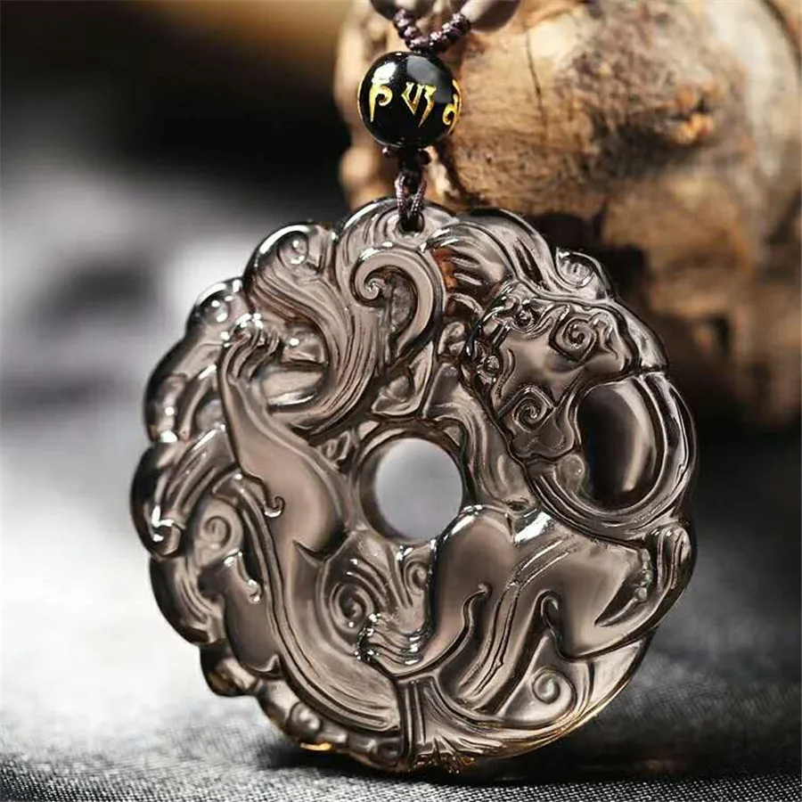 Natural Genuine Ice Obsidian Gemstone Crystal Round Bead Pendant Women Men Power Natural Stone Pendant Necklace 45mm (1)
