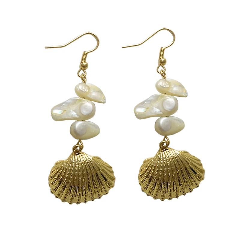 

Freshwater Baroque Pearl Earrings For Women Long Golden Cowrie Shell Earings Boho Jewelry Oorbellen Pendientes Mujer Moda Aretes