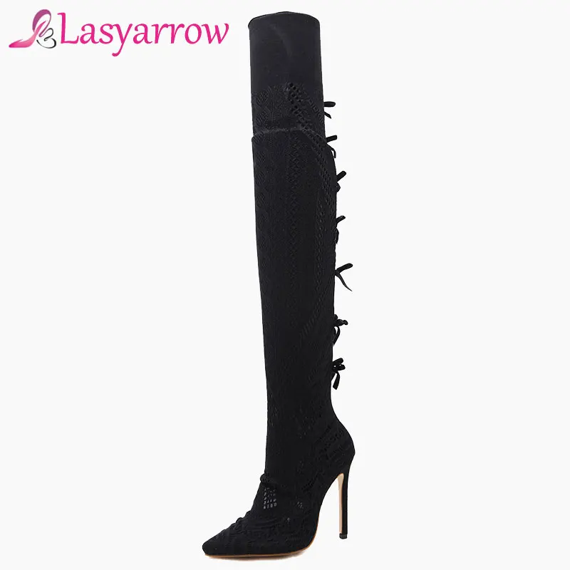 

Lasyarrow Slim Stretch Thigh High Boots Stiletto High Heels Shoes Woman Autumn Women Over the Knee High Boots Pointed Toe Shoes