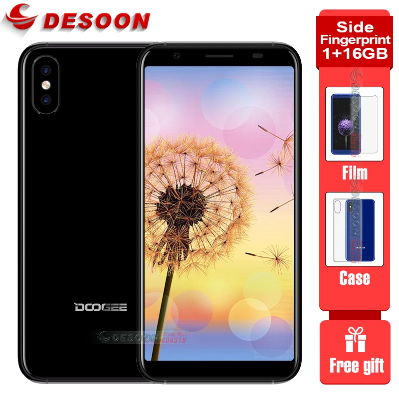 DOOGEE X55 Дисплей смартфон MT6580 1,3 ГГц 1 ГБ 16 ГБ Android 7,1 5,5 дюймов 18:9 HD MTKDual мобильный телефон с камерами боковой сканер отпечатка пальца