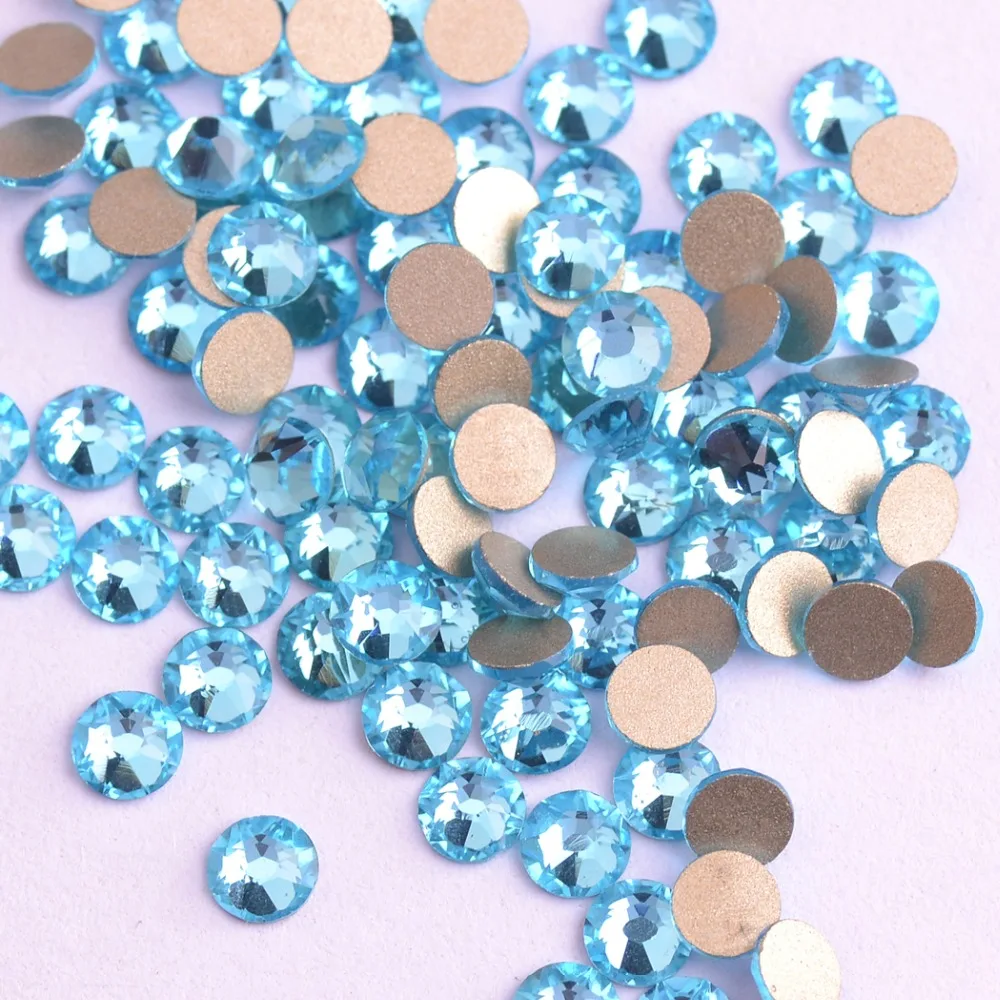 

The Best Quality New 2088 Cut Non hotfix 16 facets 8+8 Nail Art Rhinestones Golden Base for Luxury Decors Aquamarine