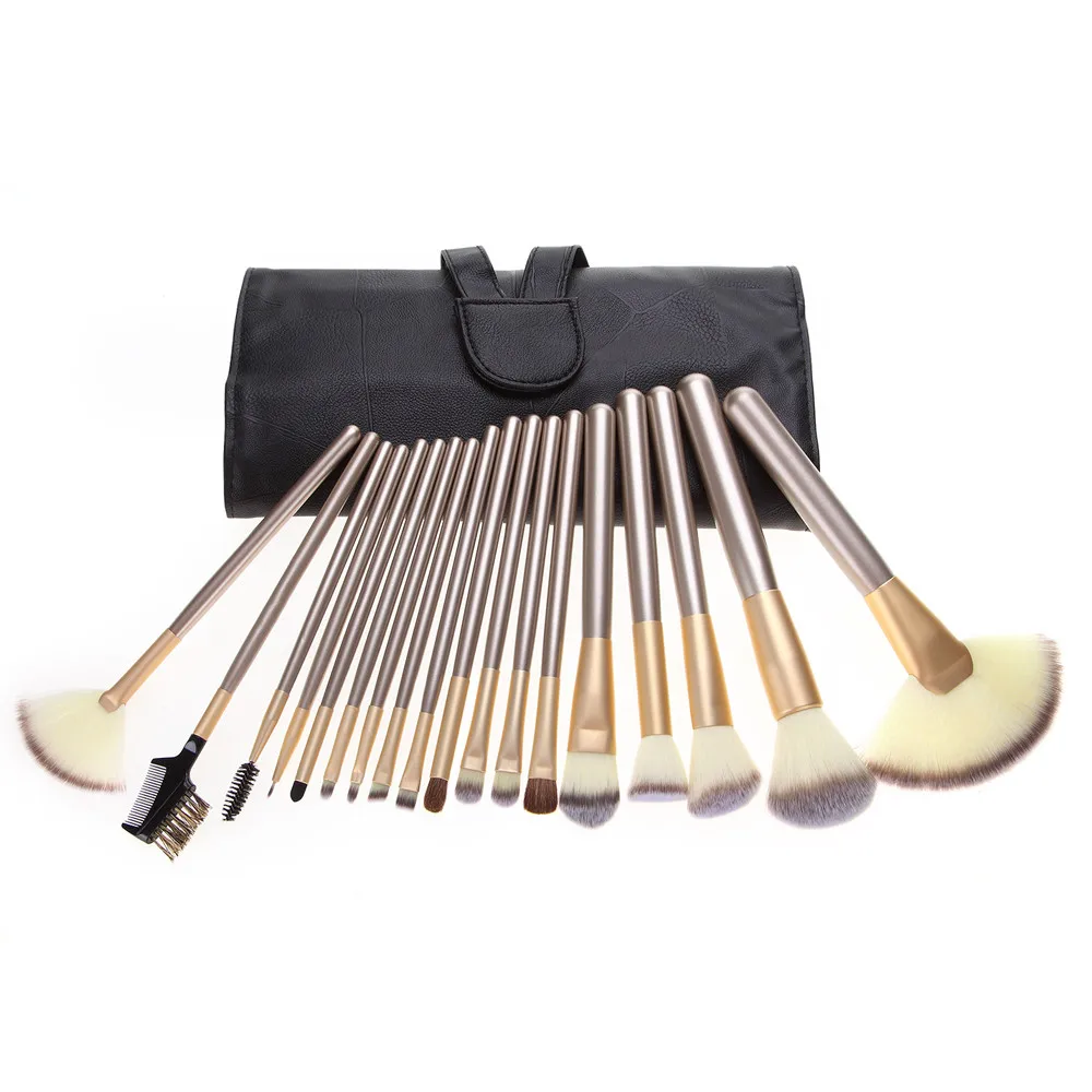 

Makeup Brushes 18Pcs Champagne Cosmetic Makeup Brush Blusher Eye Shadow Brushes Set Kit With Black Brush Bag