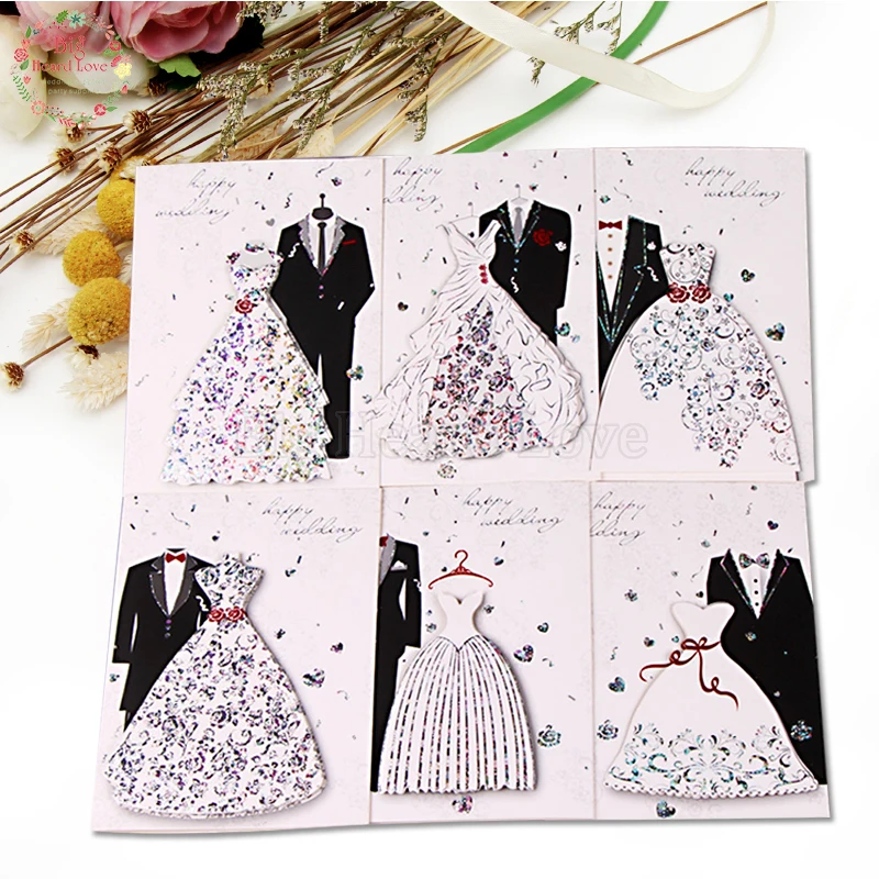 

40pcs/lot Mix Color 3D Printing Cover Invitation Card Suits and Dresses Invitation Card Wedding Favor Greeting Card for Guest