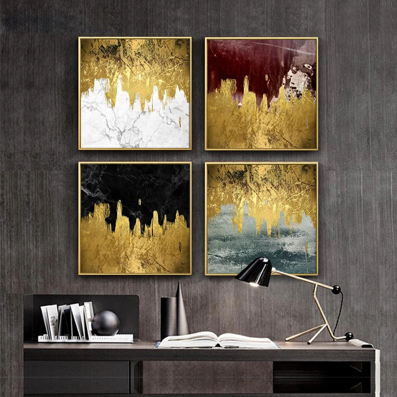 

New!Modern Gold Foil Golden Abstract Landscape Canvas Art Print Living Room Restaurant Home Mural Hotel Decorative Painting Arts