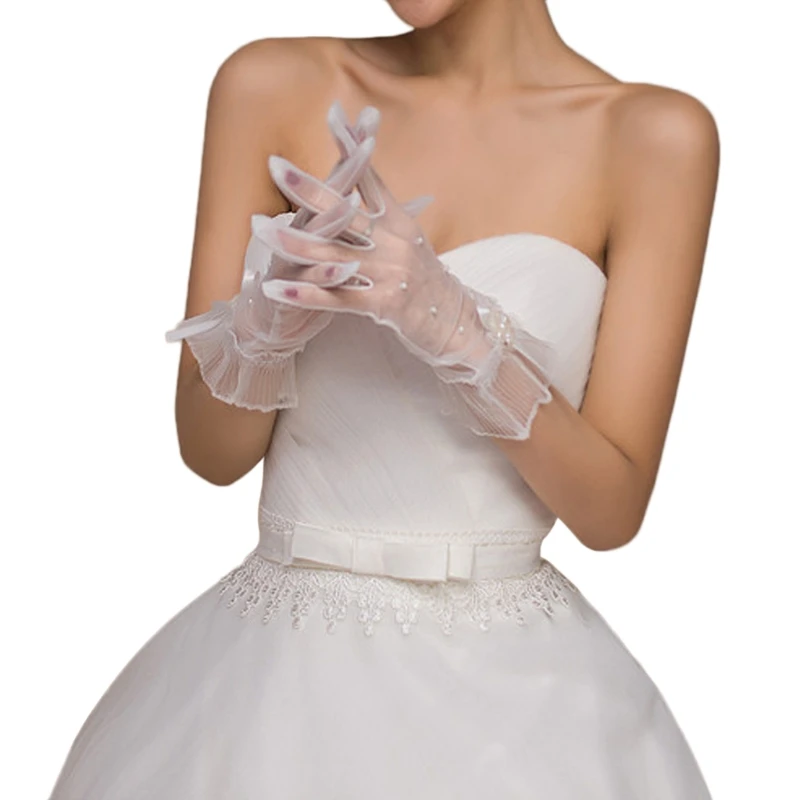 Свадебные кружевные перламутровые перчатки до запястья перчатки на палец Короткие свадебные аксессуары