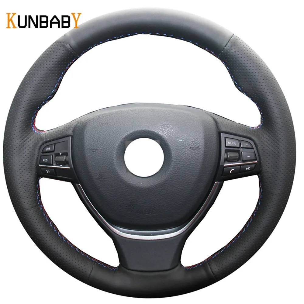 

KUNBABY Black Genuine Leather Car Steering Wheel Cover for BMW F10 2014 520i 528i 2013 2014 730Li 740Li 750Li Car Accessories