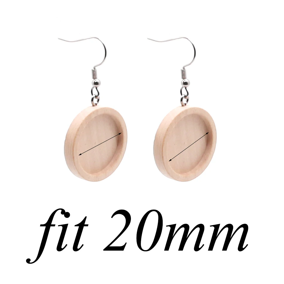 20pcs/lot Brown Fit 20mm Wood Cabochon Earring Base Settings Blank Stainless Steel Hooks Diy Accessories for Making Earrings