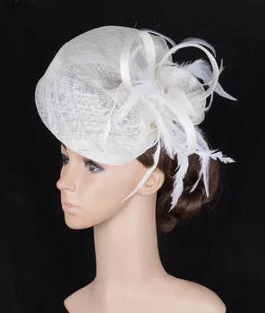 

sinamay fascinator headwear colorful mesh feather church show hair accessories millinery cocktail hats Classical color MYQ086