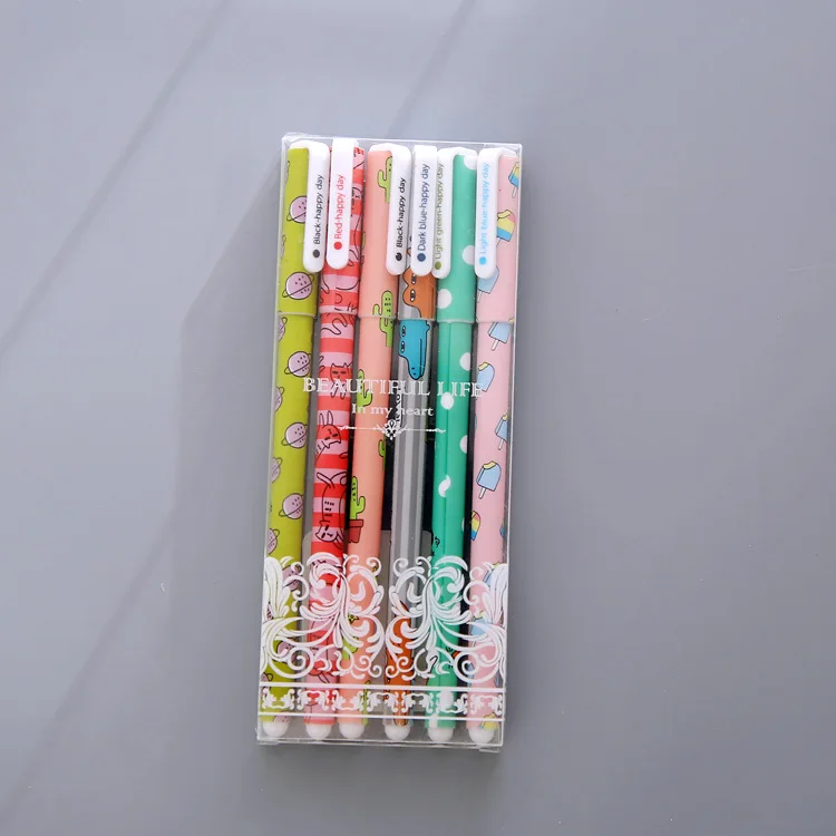 10 шт 6 шт красочные милые цветочные гелевые ручки 0,38 мм офисные стационарные каваи школьные офисные принадлежности - Цвет: Зеленый
