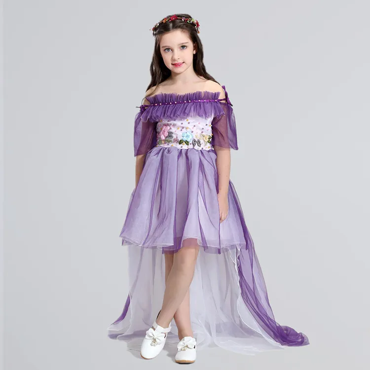 Fashion New Girl Wedding Dress Purple Lace Shoulderless