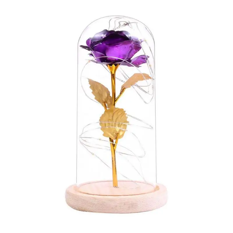 4 типа, Золотая фольга, роза, 20LED, медный провод, светильник, стеклянный купол, деревянная основа, ночник, сказочный цветок, светильник, год, свадебное украшение - Испускаемый цвет: Purple