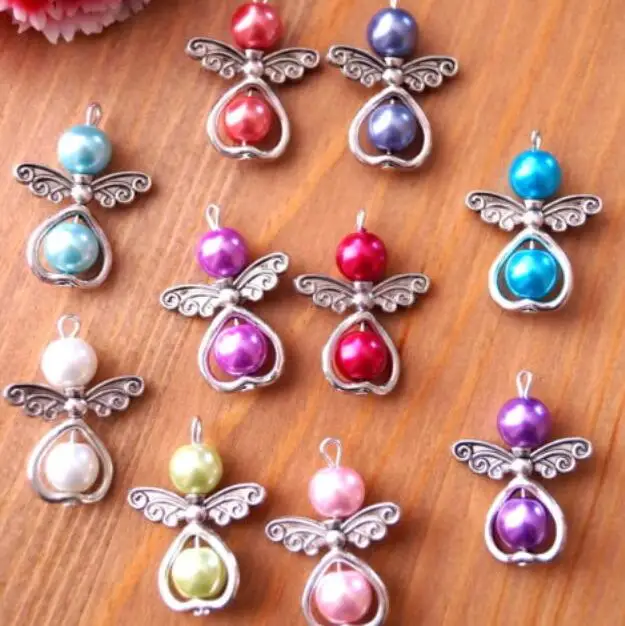 

Тибетский Подвески Крылья ангела, металлические сердцевидные круглая жемчужная бусина кулон для ожерелий и браслетов ювелирные изделия Bijoux (украшения своими руками) аксессуары подарок