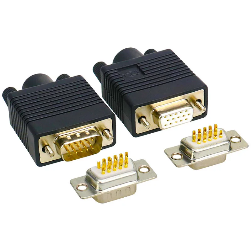

DB15 gold-plated VGA port adapter male and female 3-row 15-pin serial port parallel soldering connector vinyl shell computer vid