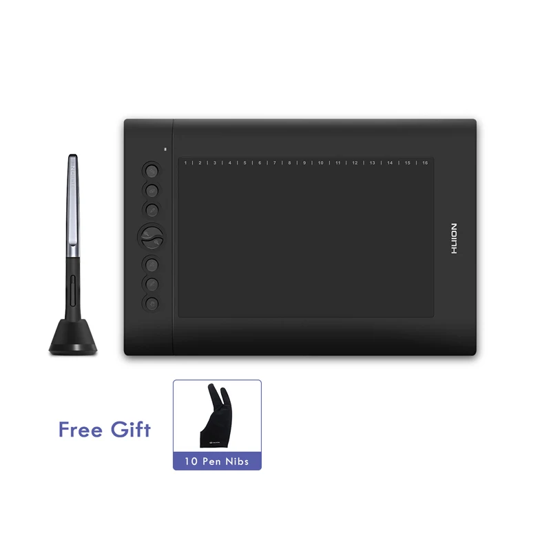 HUION H610 Pro V2 10X6. 25in dibujo gráfico Digital Pen pintura tabletas con función de inclinación bateador libre y teclas Express - 1