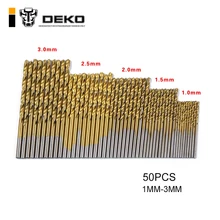 DEKO 50 шт./компл. спиральное сверло набор пилы HSS высокая сталь с титановым покрытием дрель машина для обработки деревянных инструмент 1/1. 5/2/2,5/3 мм для металла
