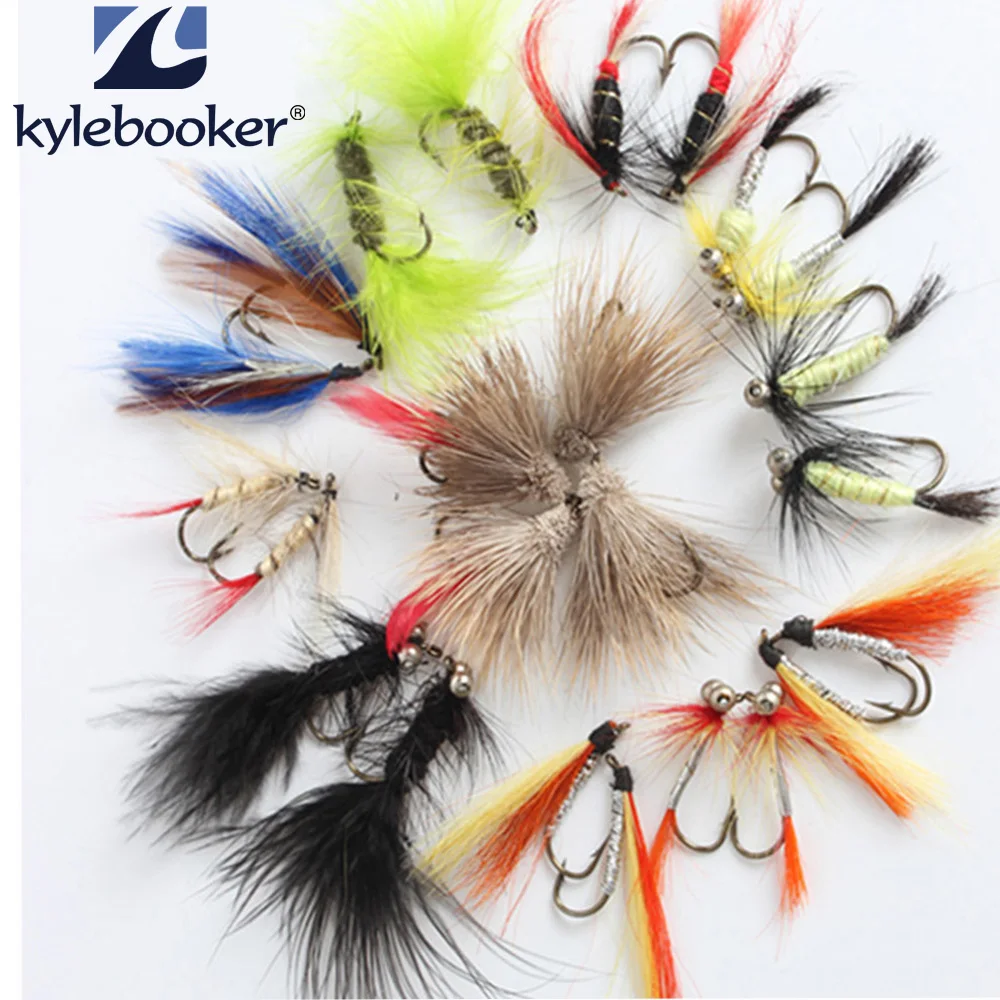12PCS Fly Fishing Lure Various Body Woolly Worm Caddis Nymph Fly Deer