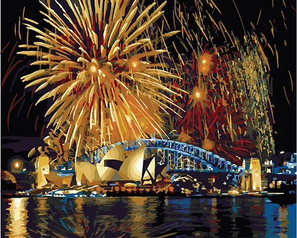 cioioil-C132 Sydney Opera House Fireworks Painting By Numbers Canvas Painitng Home Wall Art Picture Coloring By Numbers
