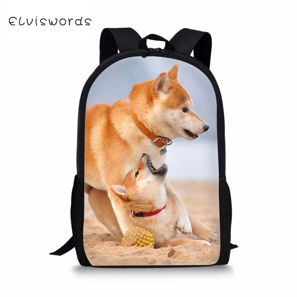 

ELVISWORDS Kids Fashion Backpack Kawaii Animal Print Children's School Bags Shiba Inu Pattern Toddler School Bags Women Backpack