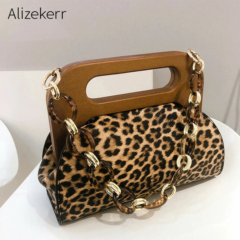 

Acrylic Wood Clip Luxury Handbags Women Designer New Korean Acrylic Chain Leopard Pillow Evening Shoulder Bag Ladies Party Purse