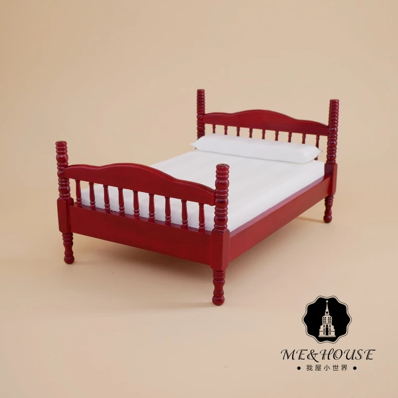 1:12 دمية أثاث مصغر السرير طاقم غرفة نوم الصينية نمط خمر الرجعية سرير مفرد وسادة لعبة التبعي 22036