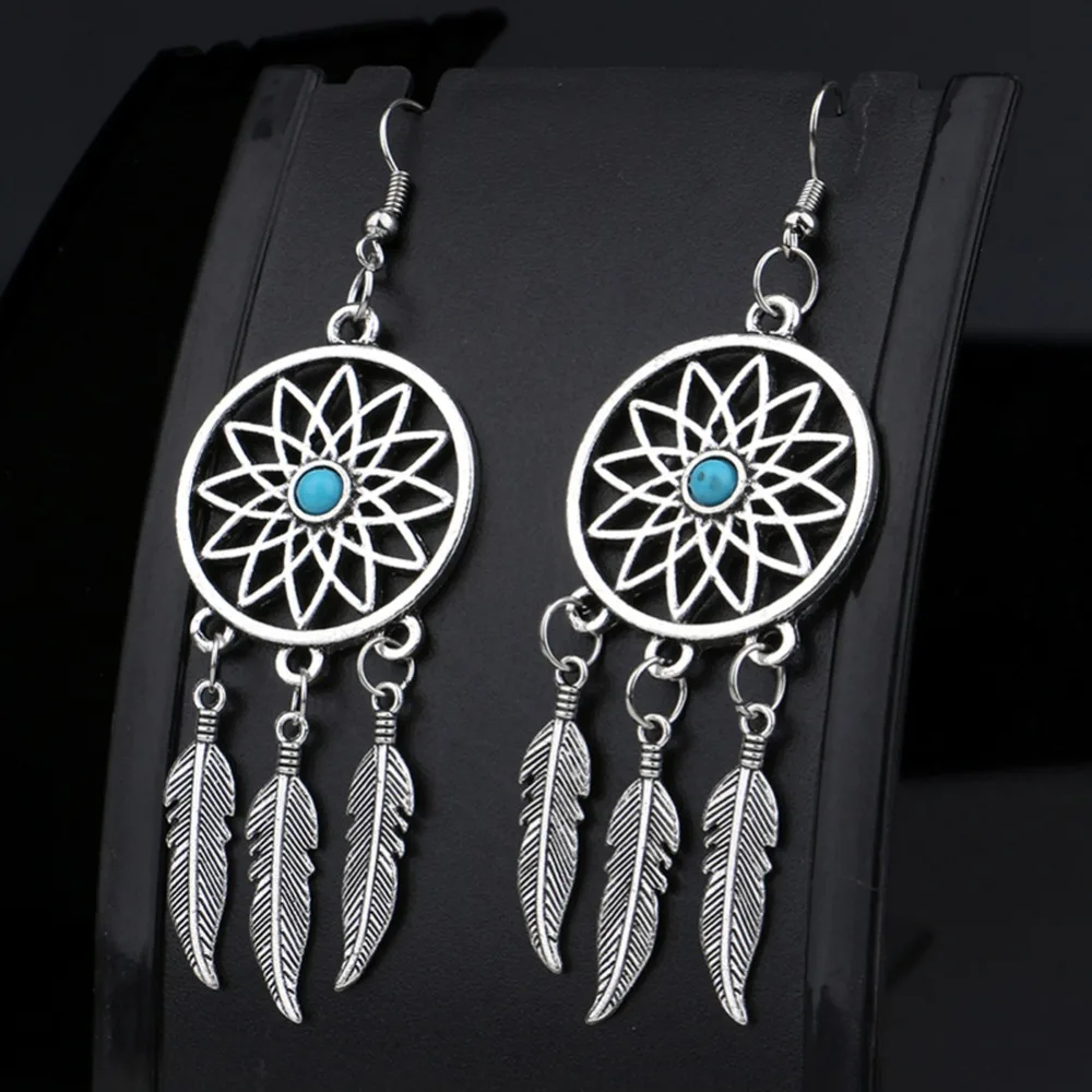 1 Pair Women Dream Catcher Drop Shipping Earrings Feathers Shaped