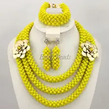 Желтый нигерийской свадьбы Африканский комплект ювелирных изделий Модный Африканский костюм комплект ювелирных изделий Люкс Кристалл Бусины комплект ювелирных изделий amj336