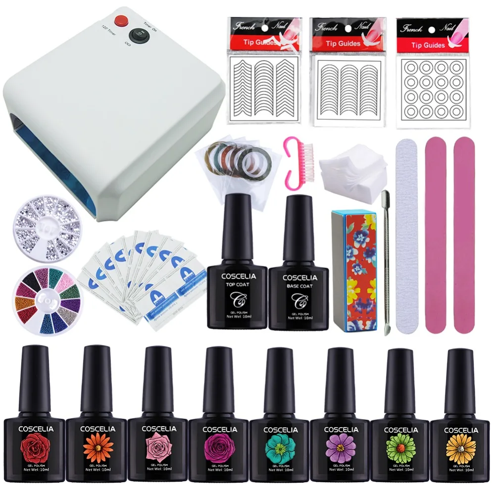 

COSCELIA Manicure Art Kit 36W UV Lamp For Nail Dryer Machine Manicure Tool Nail Art Set Soak Off UV Gel Polish Base And Top Coat