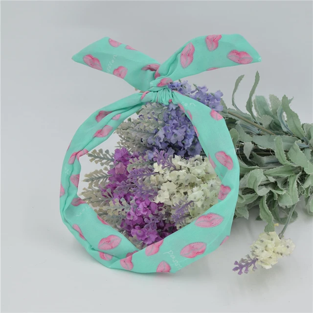 1Pc Cute Leopard Dots lip print flower Bunny Rabbit Ear Ribbon Headwear Hairband Metal Wire Scarf Headband Hair Band Accessories
