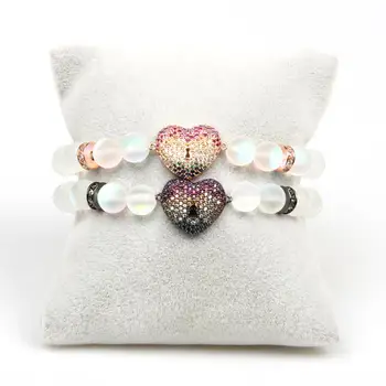 

Ailatu New Design Multicolor Cz Heart Bracelet with 8mm White Flash Beads Gift for Men and Women